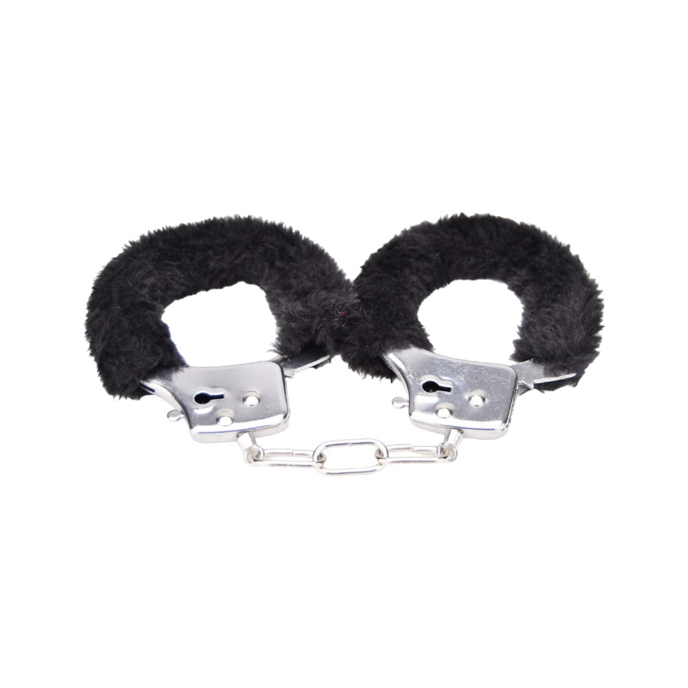Bound to Play. Heavy Duty Furry Handcuffs Black - Allure Adornments