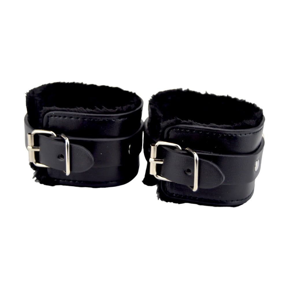 Bound to Please Furry Plush Wrist Cuffs Black - Allure Adornments