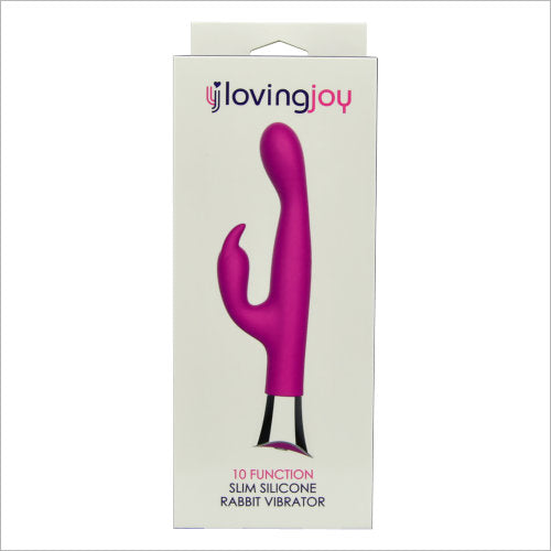 Loving Joy 10 Function Slim Silicone Rabbit Vibrator Purple - Allure Adornments