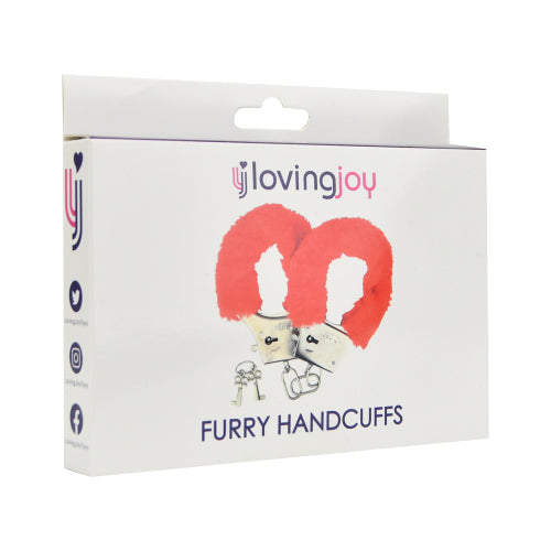 Loving Joy Furry Handcuffs Red - Allure Adornments