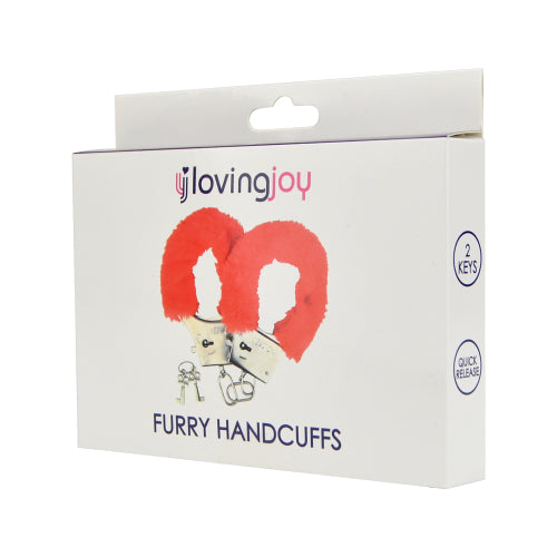 Loving Joy Furry Handcuffs Red - Allure Adornments