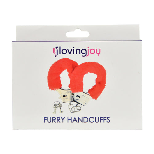 Loving Joy Furry Handcuffs Red - Allure Adornments