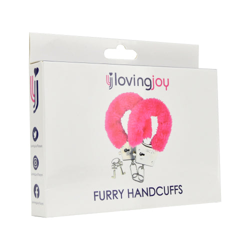 Loving Joy Furry Handcuffs Pink - Allure Adornments