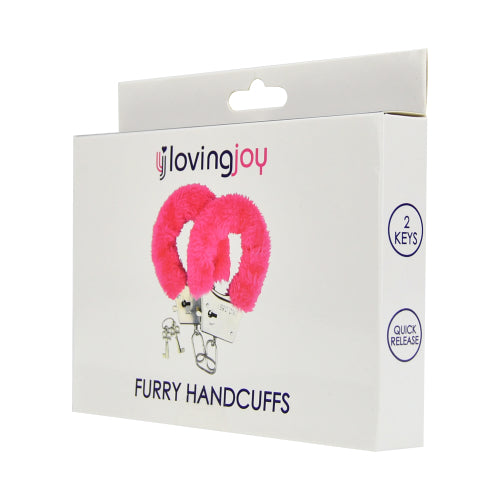 Loving Joy Furry Handcuffs Pink - Allure Adornments