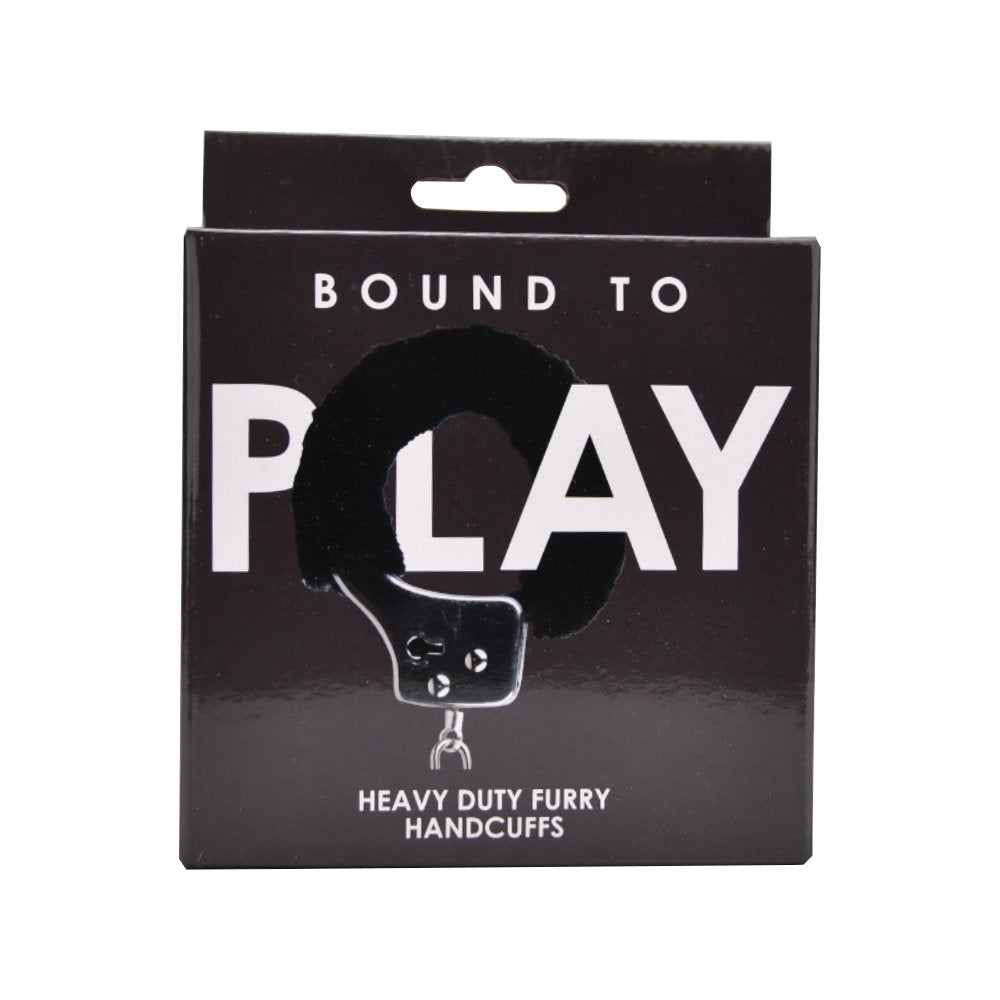 Bound to Play. Heavy Duty Furry Handcuffs Black - Allure Adornments