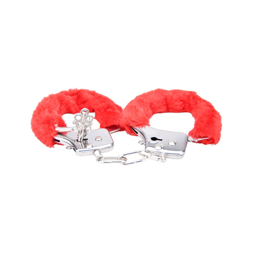 Bound to Play. Heavy Duty Furry Handcuffs Red - Allure Adornments