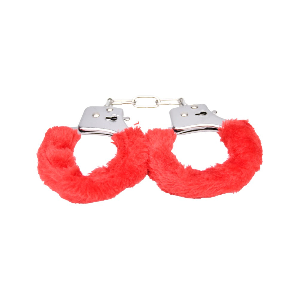 Bound to Play. Heavy Duty Furry Handcuffs Red - Allure Adornments