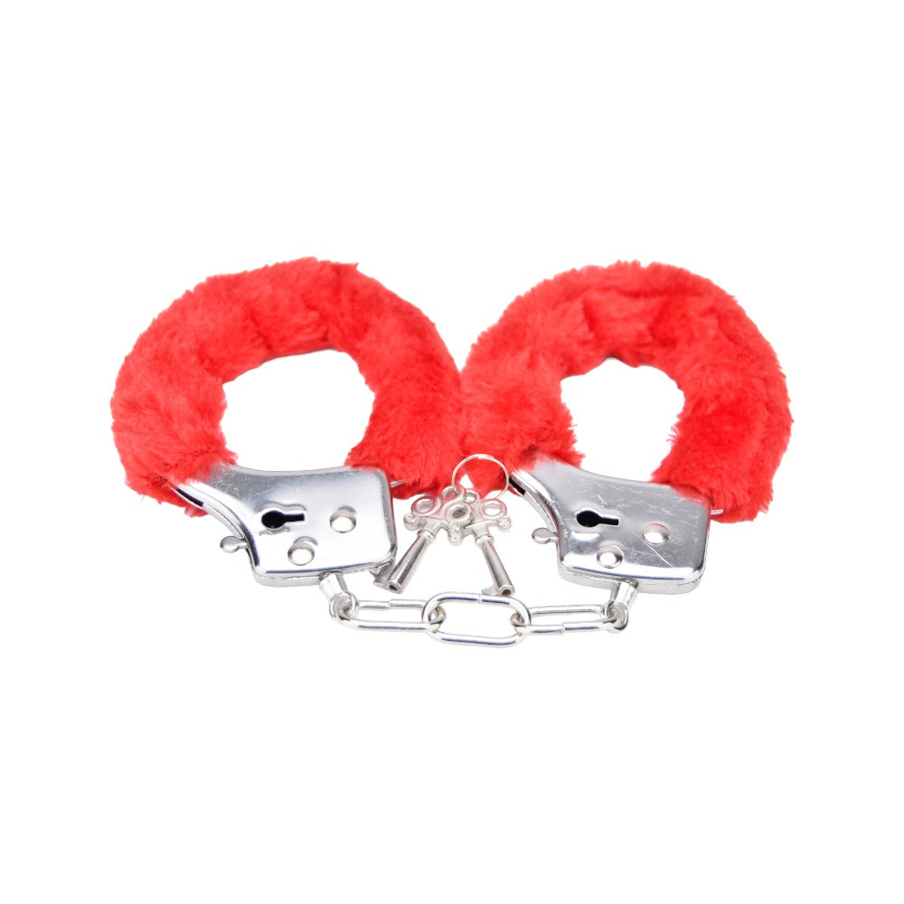 Bound to Play. Heavy Duty Furry Handcuffs Red - Allure Adornments