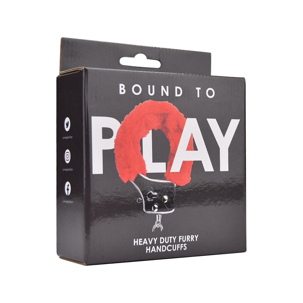 Bound to Play. Heavy Duty Furry Handcuffs Red - Allure Adornments