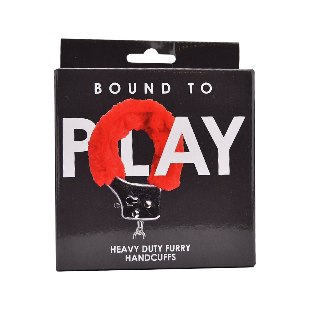 Bound to Play. Heavy Duty Furry Handcuffs Red - Allure Adornments