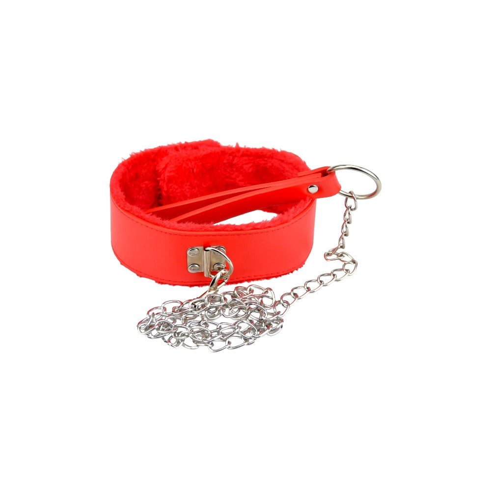Bound to Please Furry Collar with Leash Red - Allure Adornments