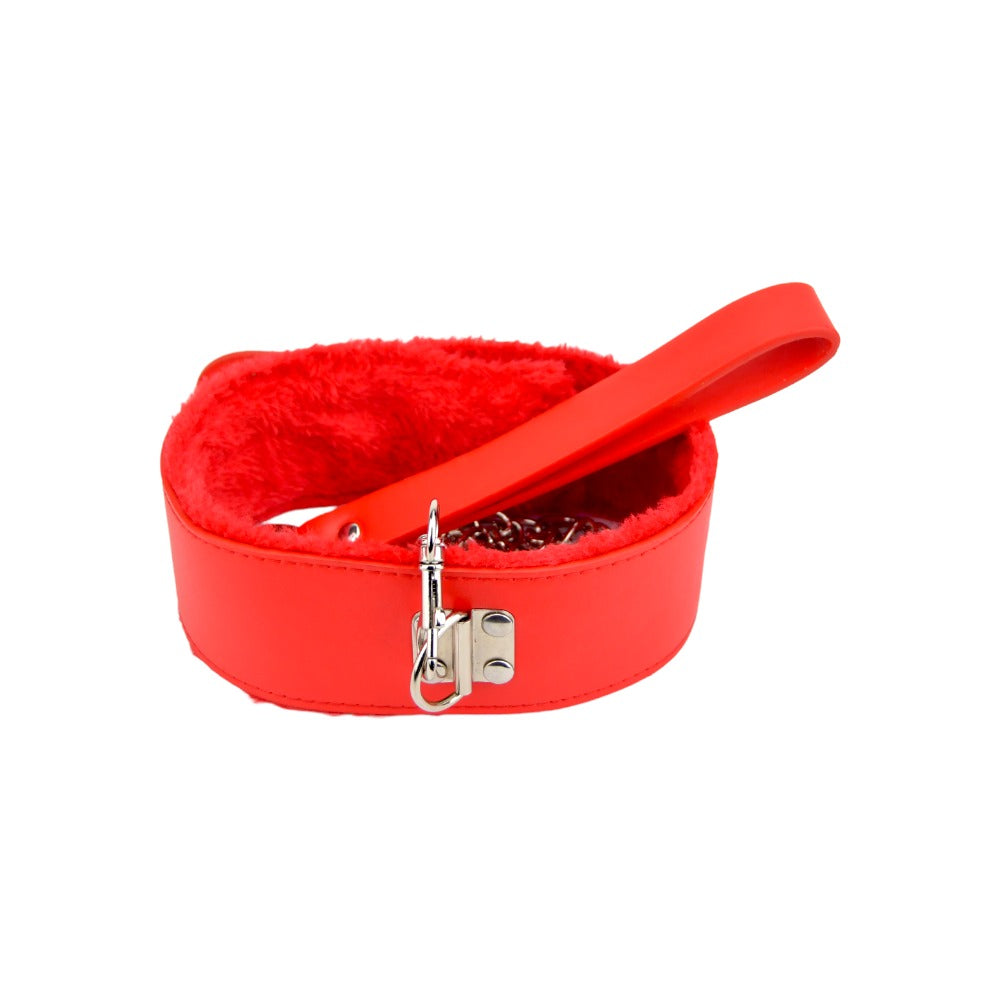 Bound to Please Furry Collar with Leash Red - Allure Adornments