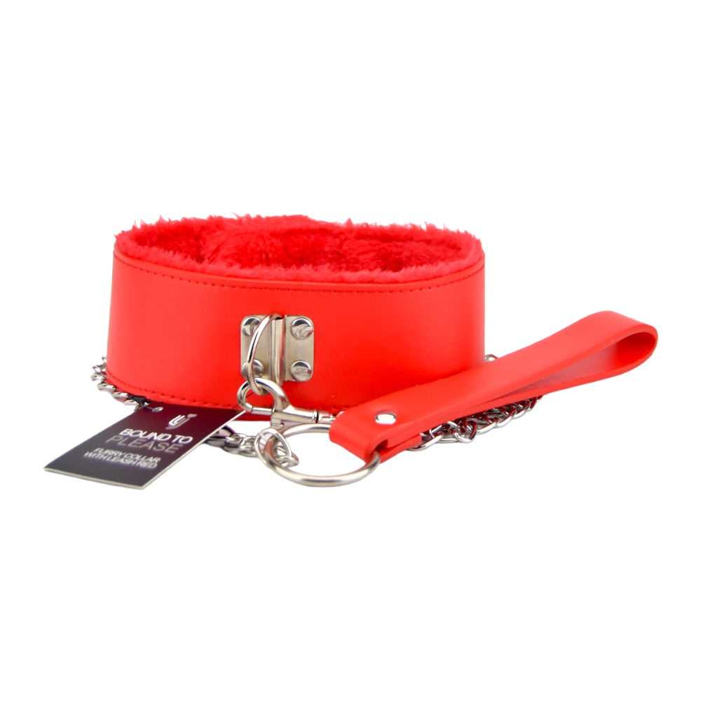 Bound to Please Furry Collar with Leash Red - Allure Adornments