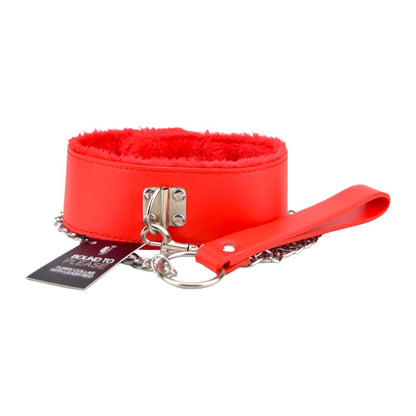 Bound to Please Furry Collar with Leash Red - Allure Adornments