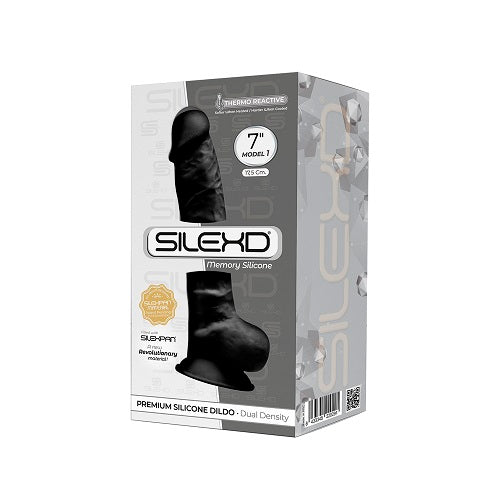 SilexD 7 inch Realistic Silicone Dual Density Dildo with Suction Cup and balls Black - Allure Adornments