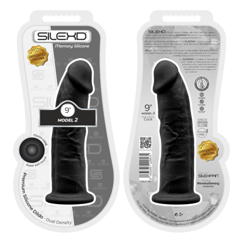 SilexD 9 inch Realistic Girthy Silicone Dual Density Dildo with Suction Cup Black - Allure Adornments