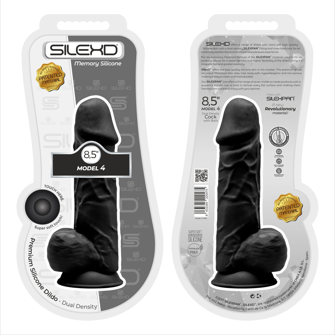 SilexD 8.5 inch Realistic Silicone Dual Density Girthy Dildo with Suction Cup with Balls Black - Allure Adornments