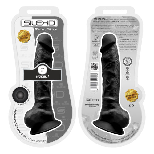 SilexD 9 inch Realistic Silicone Dual Density Dildo with Suction Cup with Balls Black - Allure Adornments