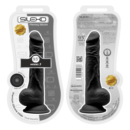 SilexD 9.5 inch Realistic Silicone Dual Density Dildo with Suction Cup with Balls Black - Allure Adornments