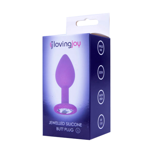 Loving Joy Jewelled Silicone Butt Plug Purple -Small - Allure Adornments