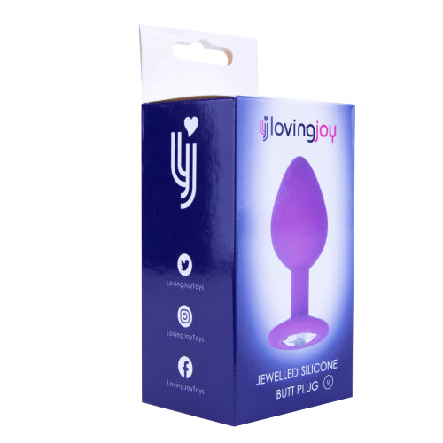 Loving Joy Jewelled Silicone Butt Plug Purple - Medium - Allure Adornments