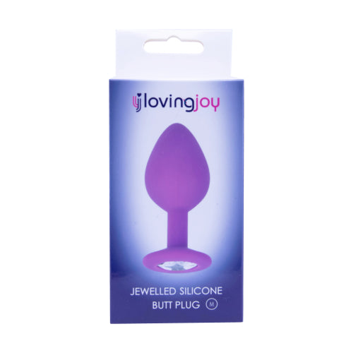Loving Joy Jewelled Silicone Butt Plug Purple - Medium - Allure Adornments