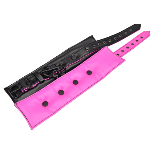 Bound to Please Pink &amp; Black Wrist Cuffs - Allure Adornments