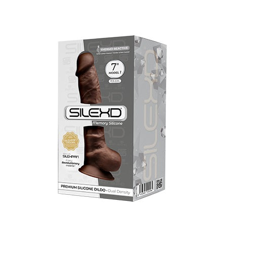 SilexD 7 inch Realistic Silicone Dual Density Dildo with Suction Cup and Balls Brown - Allure Adornments