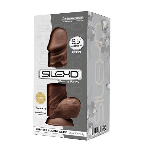 SilexD 8.5 inch Realistic Silicone Dual Density Girthy Dildo with Suction Cup with Balls Brown - Allure Adornments