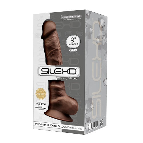 SilexD 9 inch Realistic Silicone Dual Density Dildo with Suction Cup with Balls Brown - Allure Adornments