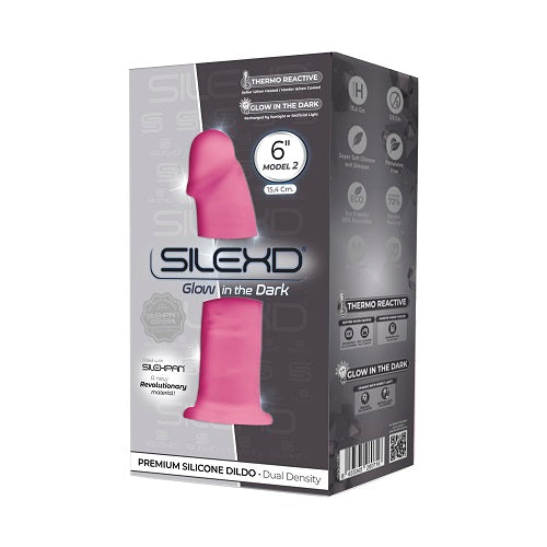 SilexD 6 inch Glow in the Dark Realistic Silicone Dual Density Dildo with Suction Cup Pink - Allure Adornments