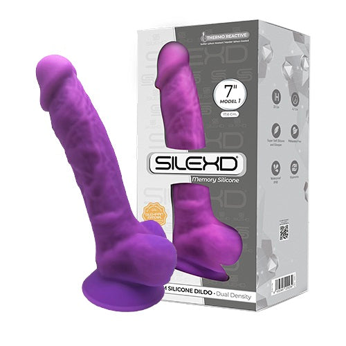 SilexD 7 inch Realistic Silicone Dual Density Dildo with Suction Cup and Balls Purple - Allure Adornments