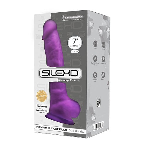 SilexD 7 inch Realistic Silicone Dual Density Dildo with Suction Cup and Balls Purple - Allure Adornments