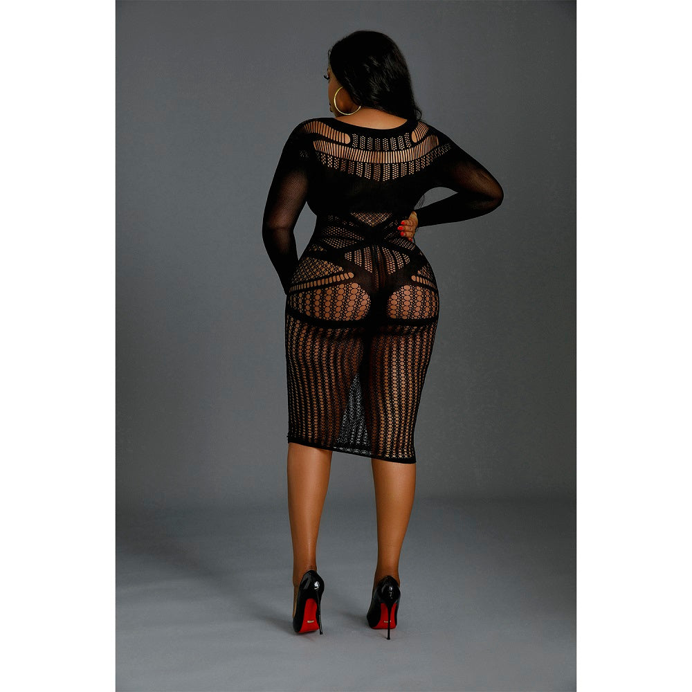 Moonlight Long Sleeve Lace Dress Black Plus Size - Allure Adornments