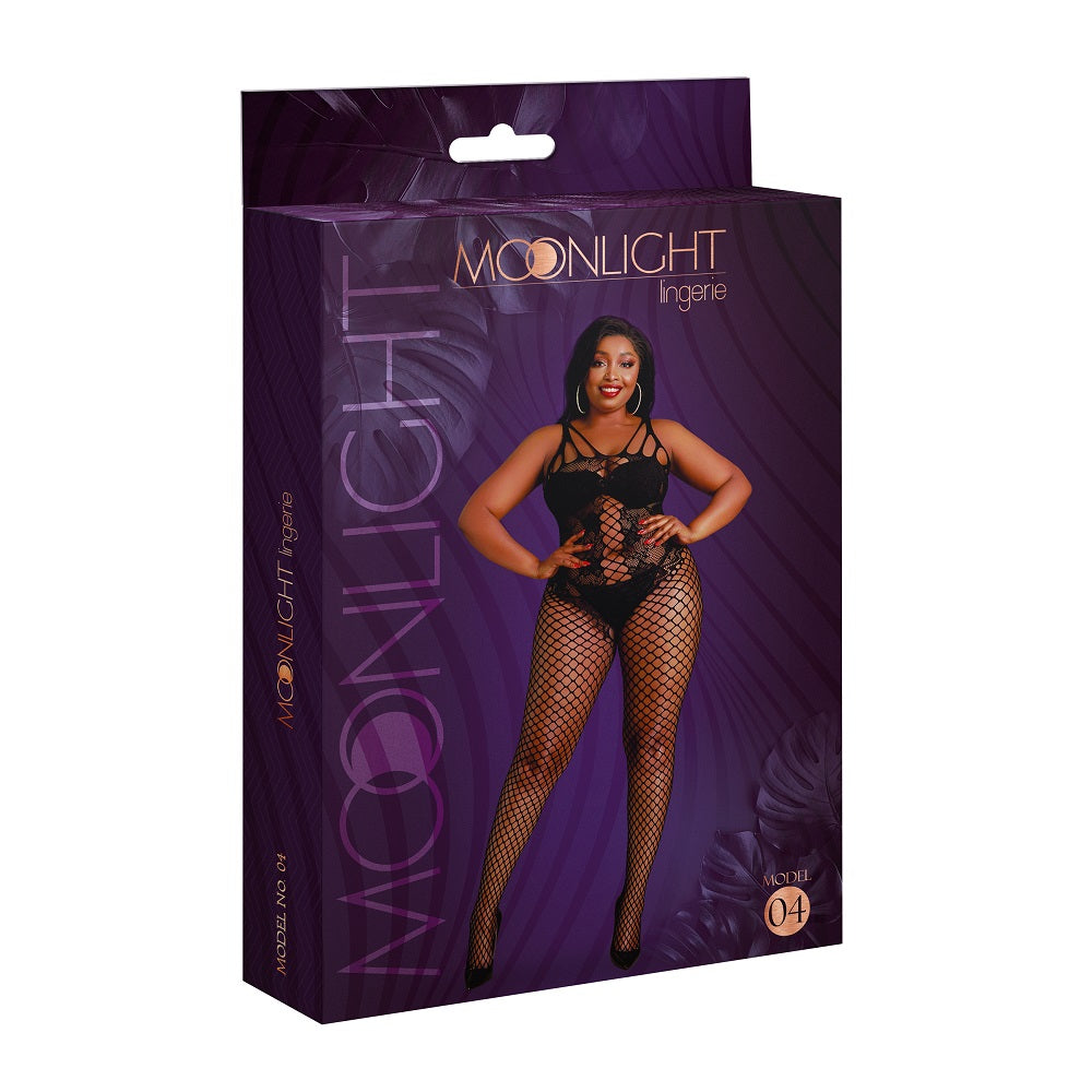 Moonlight Lace and Fishnet Bodystocking Black Plus Size - Allure Adornments